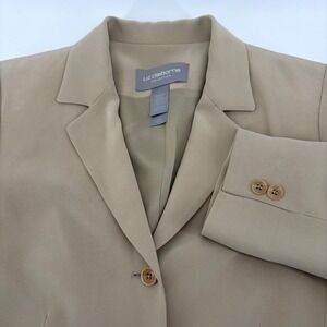 Liz Claiborne Collection Womens 100% Silk 3 Button Blazer Tan Beige Size 8